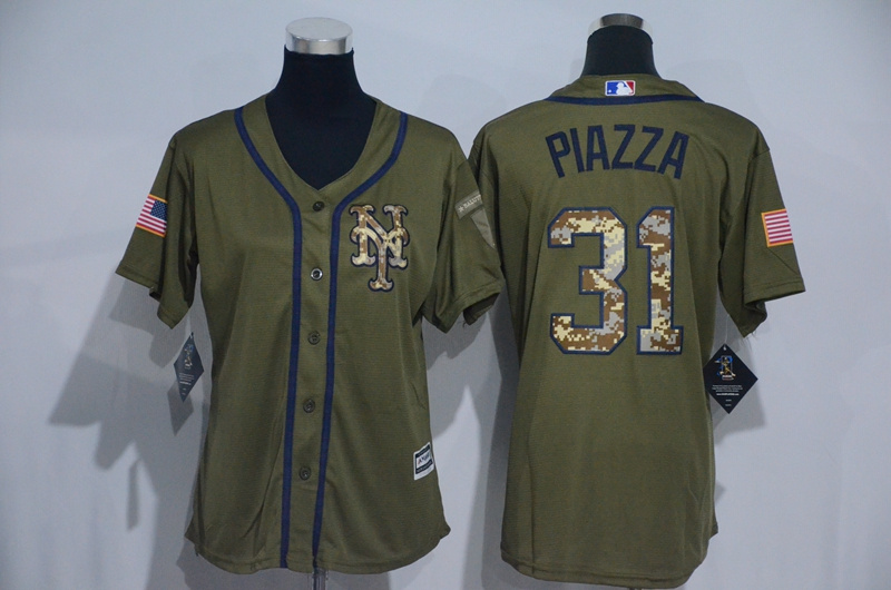 Womens 2017 MLB New York Mets #31 Piazza Green Salute to Service Stitched Baseball Jersey